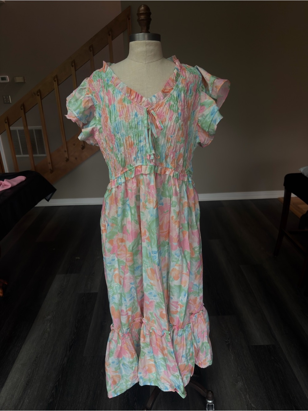 Chic Soul Pastel Floral Midi Dress - Pink, Mint & Peach